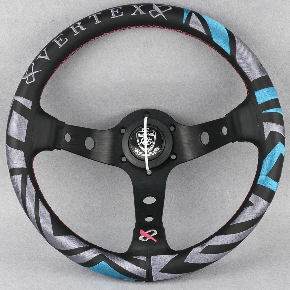 jdm Vertex Style 13inch Genuine Leather Embroidery Drift Sport Steering Wheel