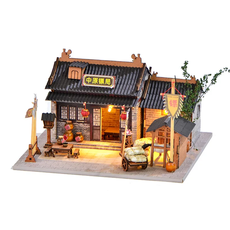 DIY houten Zhongyuan Escort Agency Casa miniatuurmodelkits met LED-verlichting poppenhuis met meubilair voor verjaardagscadeaus voor vrienden