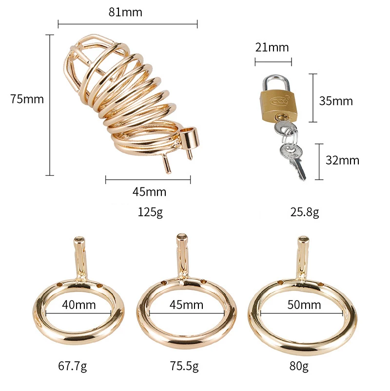 Runyu Metal Gold Man Chastity Cage Stainless Steel Penis Restriction Anti-Cheating Urethra Lock Abstainer Adult SM Props Sextoy