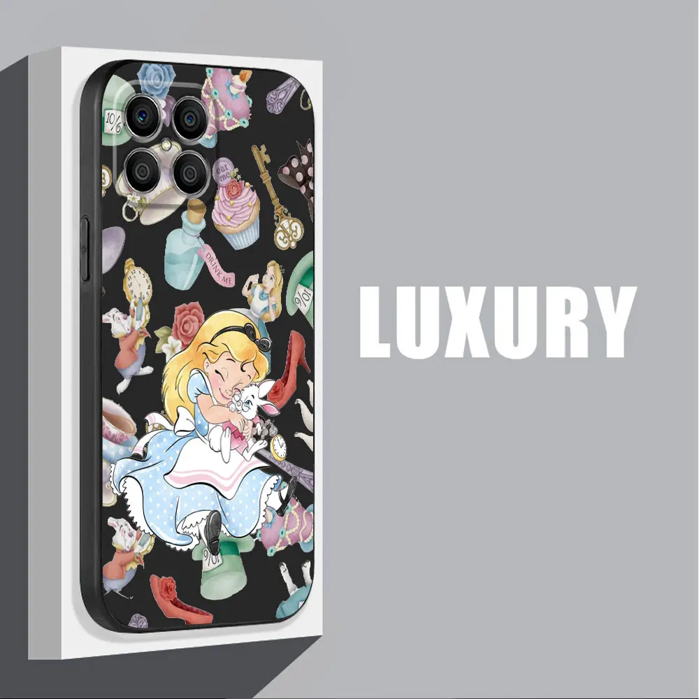 Disney Alice in Wonderland Case for Honor 70 Lite 90 Pro 20 X6 X6a 4G X7 X8 X8a X9a 5G Black Soft Cover Bumper