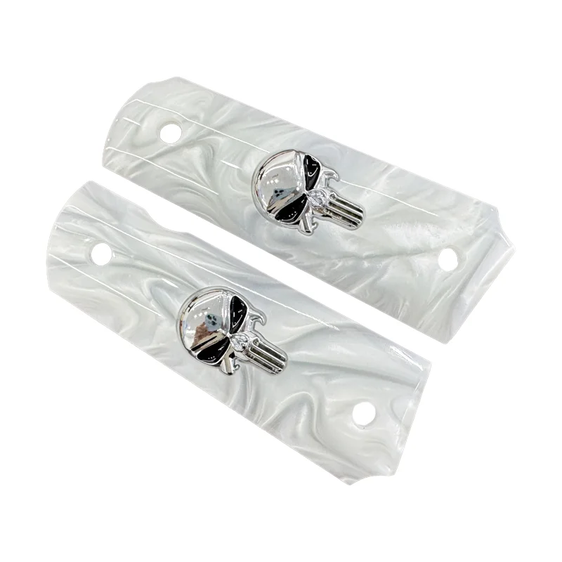 ctg-colt-government-full-size-1911-grips-white-pearl-resin-with-black-eyes-silver-skull-inlay