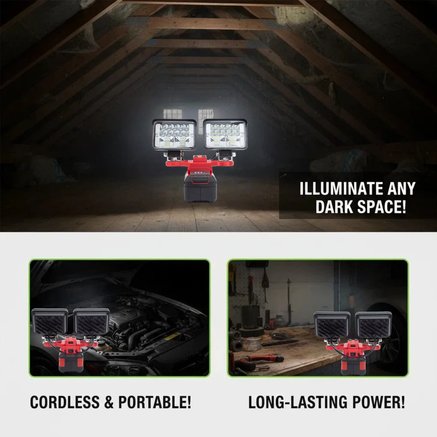 

LED Work Light for Ozito 18V PXC Li-ion Battery Used for Outdoor Camping, Fishing Equipment Maintenance Lighting Fixtures