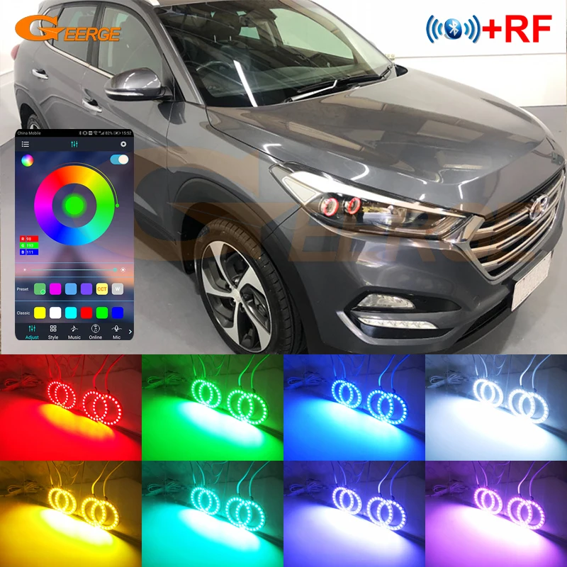 

For Hyundai Tucson TL TLE 2015 2016 2017 2018 RF Remote Bluetooth APP Multi-Color Ultra Bright RGB LED Angel Eyes Kit Halo Rings