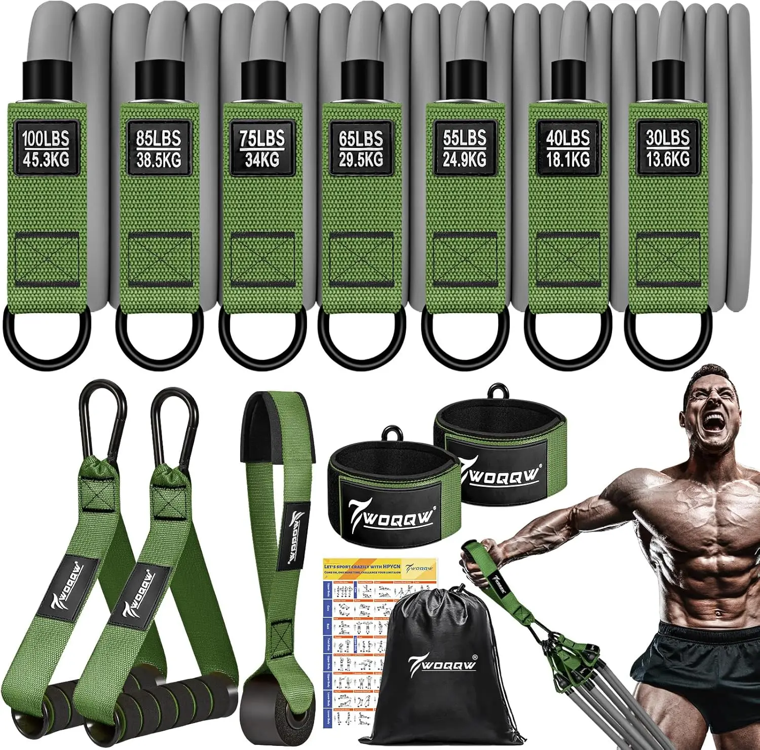 

Набор утяжеленных эспандеров с ручками, максимальная нагрузка 450 фунтов, для силовых тренировок, оборудование для домашнего спортзала