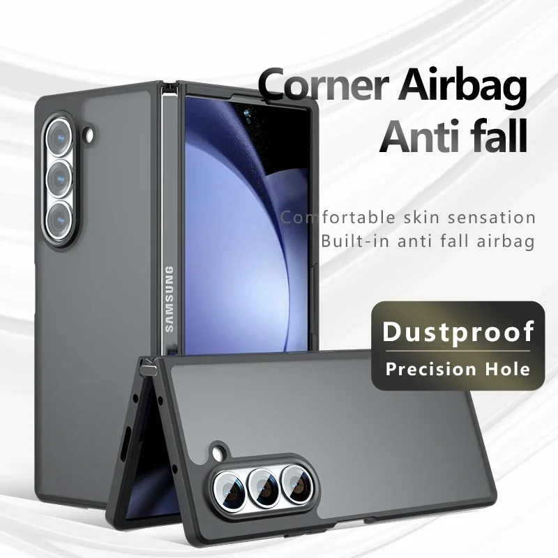 

For Samsung Galaxy Z Fold 6 5 Case Shockproof Frosted Skin Feel Matte PC+TPU Anti-fingerprint Transparent Cover for Z Fold6