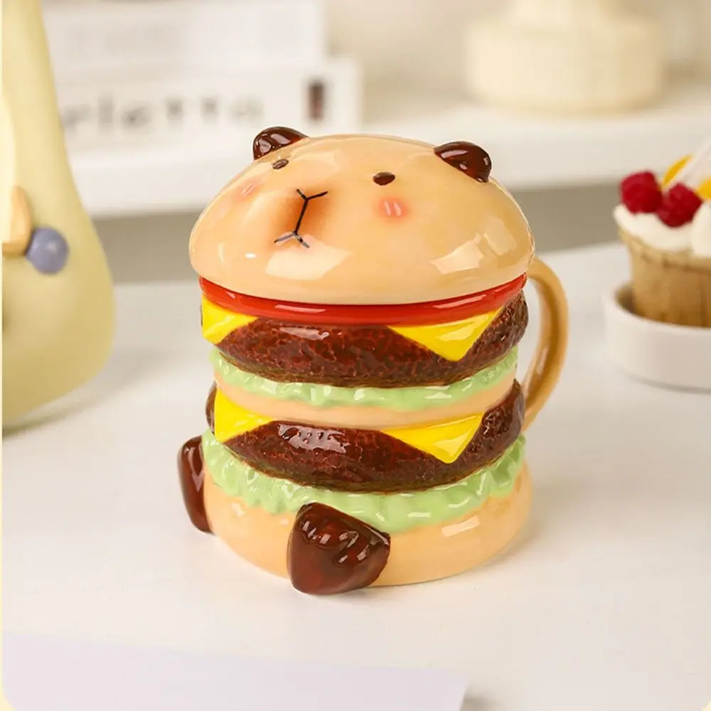 

Large Opening Capybara Hamburger Cup Large Capacity Cartoon Capybara Water Cup with Lid Anti-scald Heat Resistant