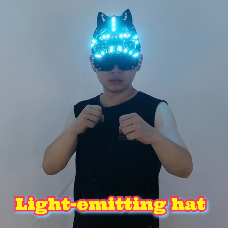 Kolorowa, świecąca czapka LED z motywem czaszki, fluorescencyjna czapka baseballowa, rekwizyt do klubu nocnego, baru, KTV, akcesorium imprezowe, przyciągająca wzrok ozdoba na głowę.