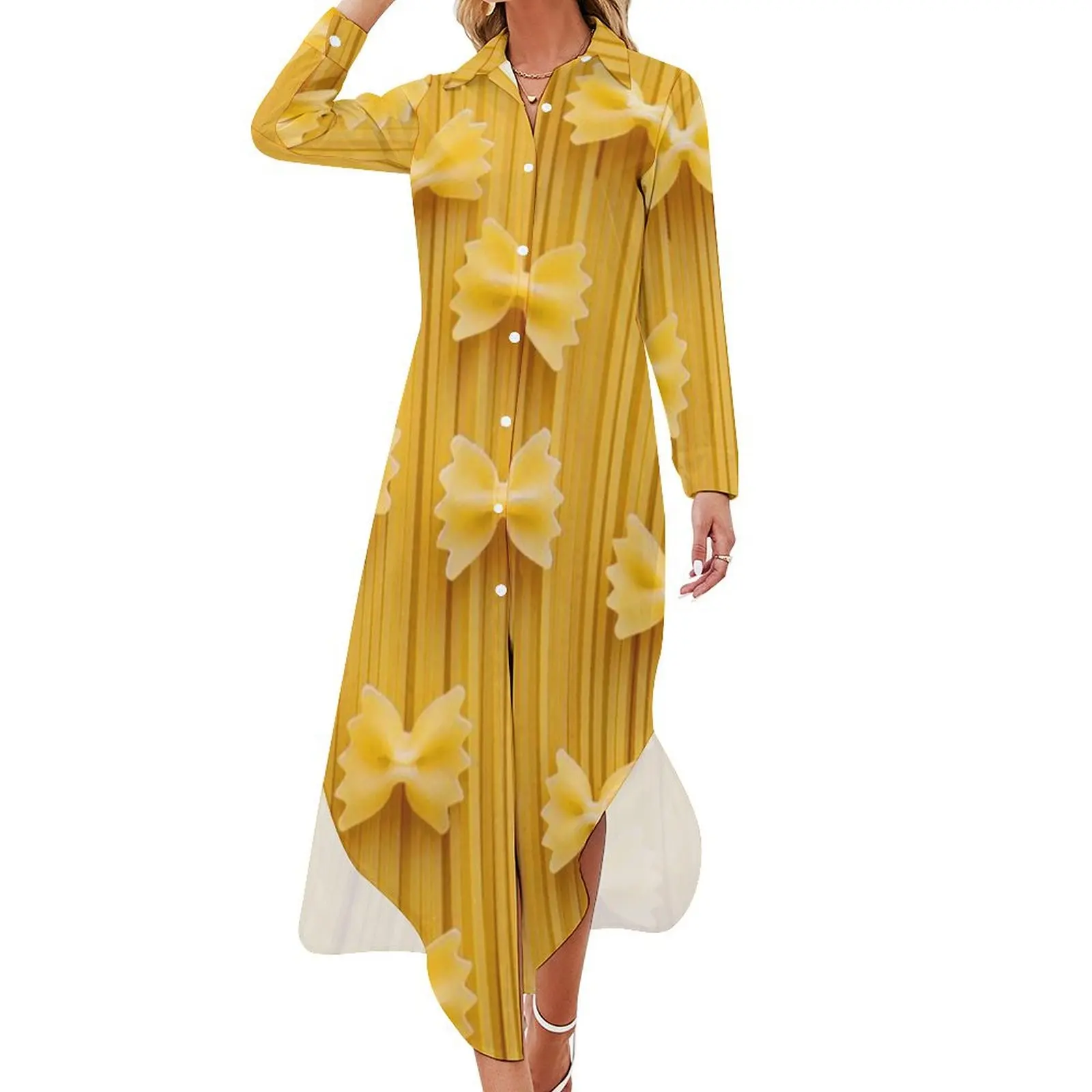 

Pasta pattern! Long thin pasta straws with pasta bows. Long Sleeved Shirt Dress dress summer dress for women