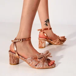 Brand Designer Women Shoe 2023New Silk Bow Sandals Large46 Elegant Woman Heeled Shoe Banquet High Heels Sandalias De Mujer