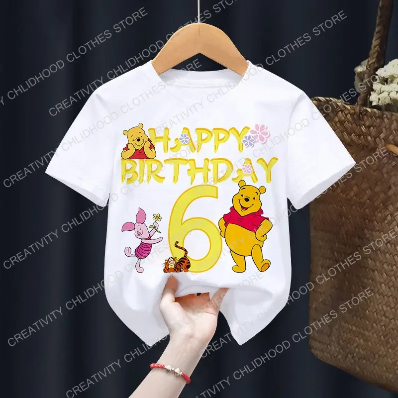 Winnie The Pooh bambini t-Shirt compleanno numero 1-12 Cartoon Boy Girl Clothes Kid Kawaii Anime Tee Shirt Little Baby Casual Top