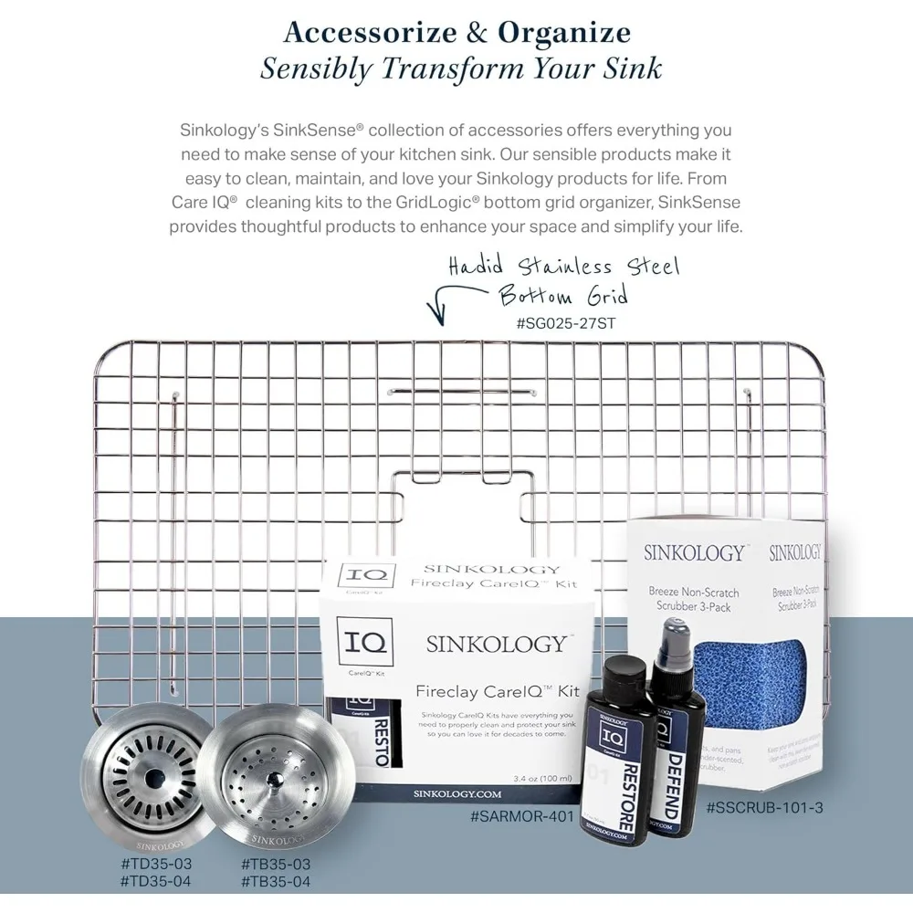 حوض مطبخ جاكسون كريسب وايت فاير كلاي 33 وعاء واحد مع أربعة فتحات