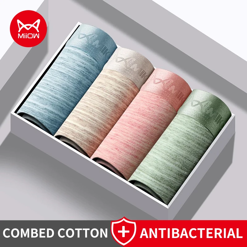 

MiiOW 3Pcs Combed Cotton Men Underwear Boxers 7A Antibacterial Mens Underpants Colorful Stripes Men's Panties Man Boxer Briefs