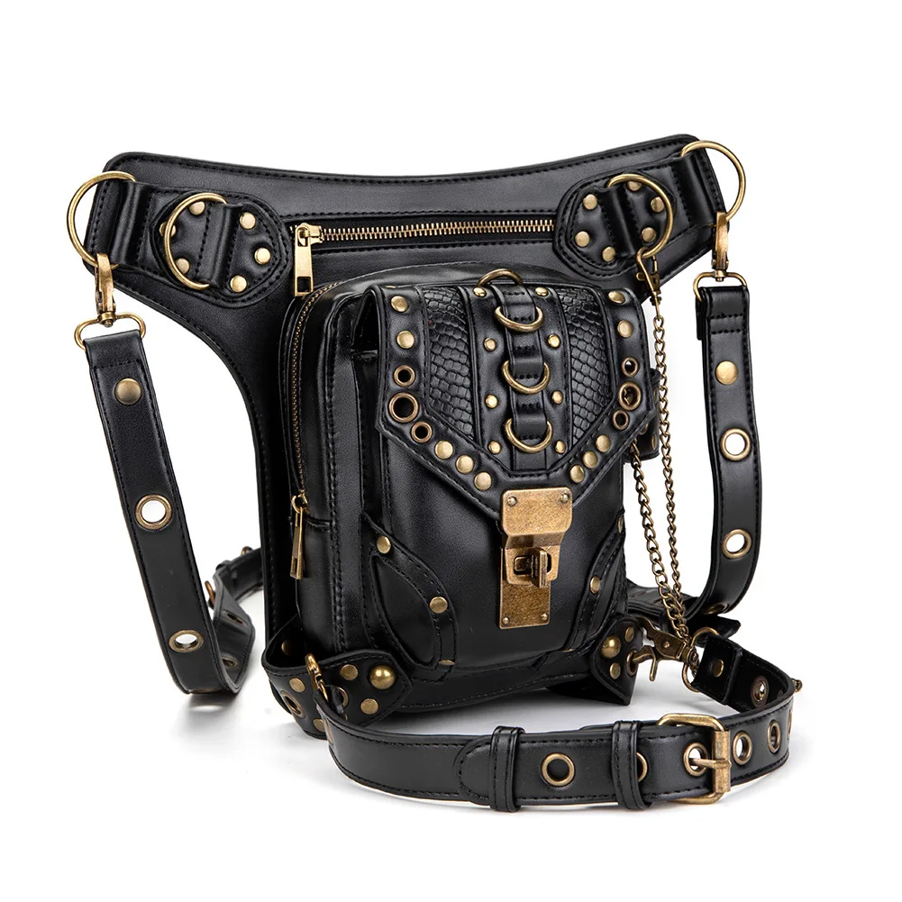 Steampunk talia torebka mocowana do nogi dla kobiet mężczyzn Viking Knight przebranie na karnawał czarna torba Crossbody torby motocyklowe na ramię