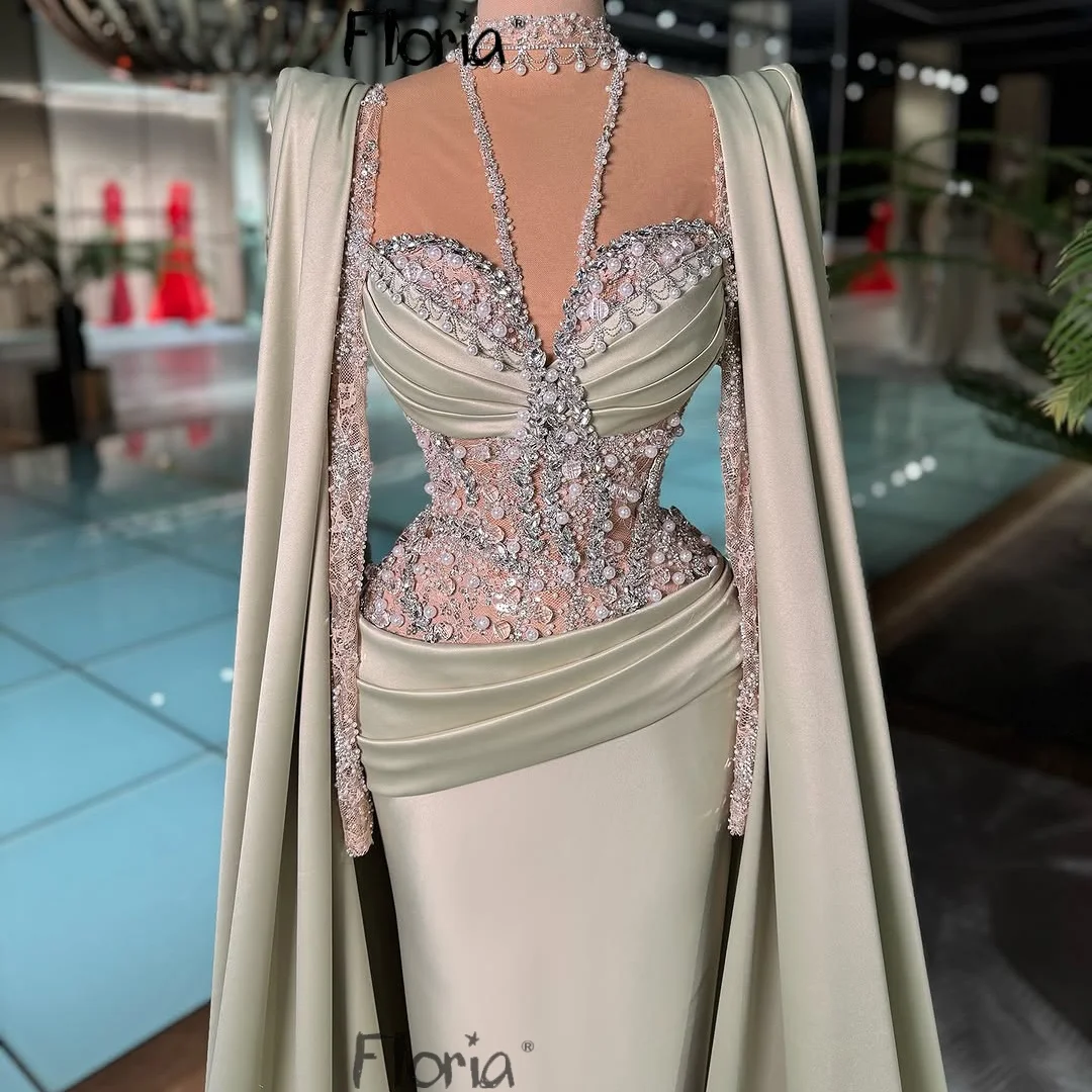 

Арабские блестящие шалфейно-зеленые вечерние платья с длинной накидкой Милое платье для выпускного вечера Вечернее платье для красной ковровой дорожки на заказ на день рождения