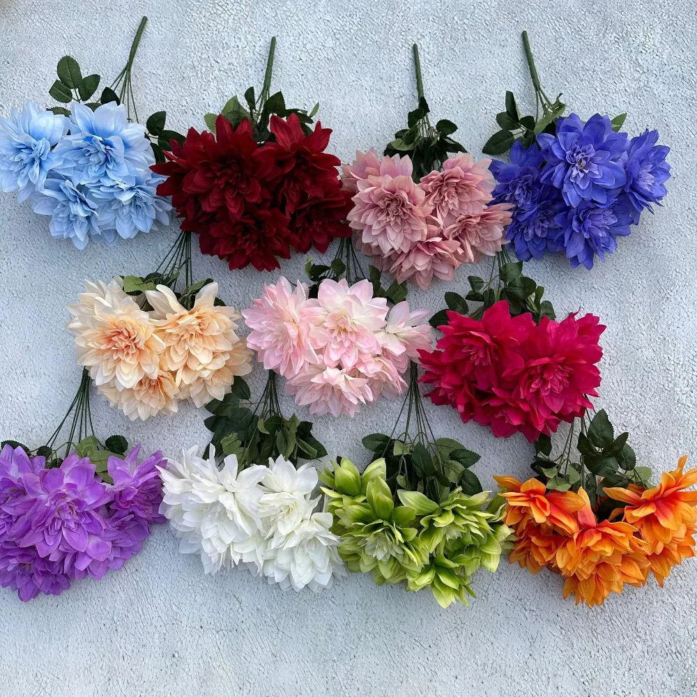Großer Durchmesser, 7-köpfige Dahlie-Simulationsblume, tausend Schichten, Dahlie, Hochzeit, Heimdekoration, Blumenarrangement, DIY-Zubehör – Detail 4