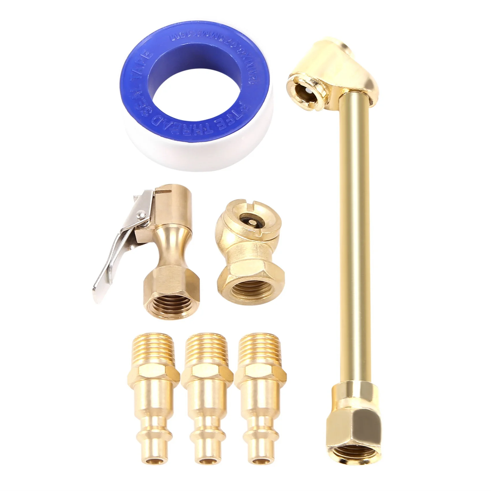 6PCS Brass Air Chuck Set,1/4 Inch Closed Ball Air Chuck & Female NPT Dual Head Air Chuck & Closed Flow Tire