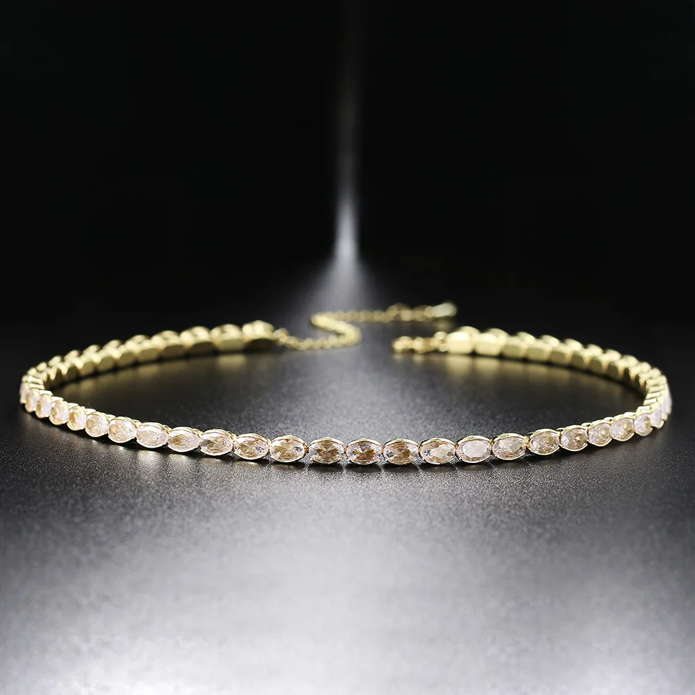 Dainty Oval Crystal Tennis Choker Necklace for Women Dazzling CZ Gold Color Collar Chain On Neck Wedding Fashion Jewelry N135