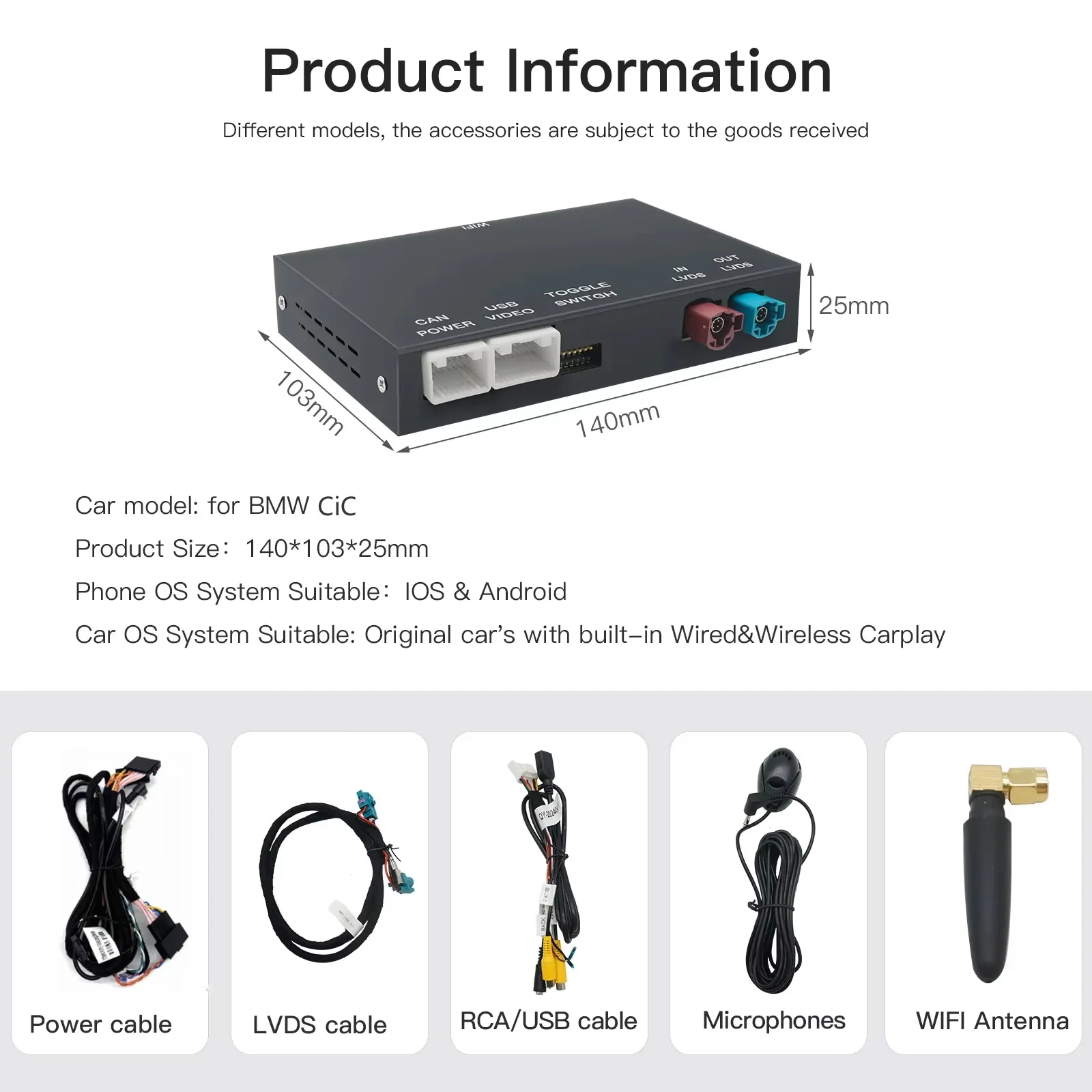 Wireless CarPlay Android Auto for BMW Mini R55 R56 R57 R58 R59 R60 R61 F54 F55 Clubman Countryman Hardtop John Cooper F56 F57