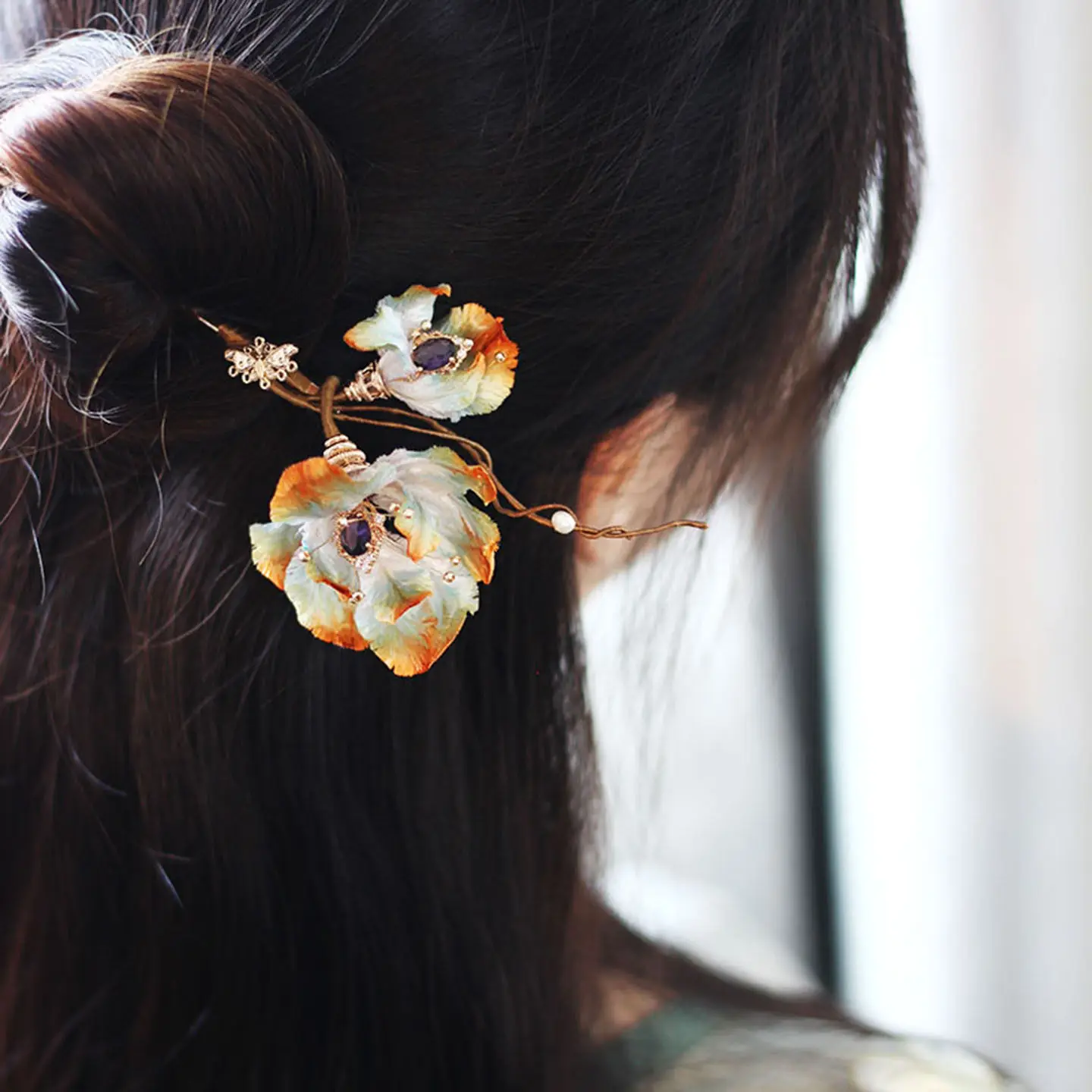 Dunhuang Style Original Intangible Cultural Heritage Velvet Flower Hairpin, Ancient Style Hair Accessory Gift view 5