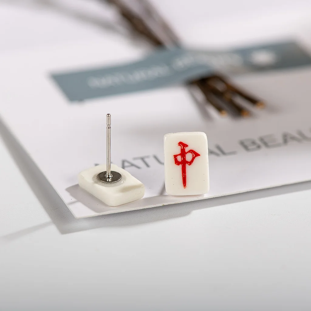 Small And Exquisite Chinese Character Mahjong Ceramic Earrings Hand Painted  Gothique Accessories Bijuterias Jewellery #XN340