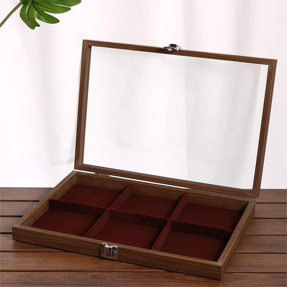 

Vintage Walnut Pattern Large Jewelry Box WOmen Rings Necklace Earrings Jewel Organizer Case with Window Cardboard Jewel Storage