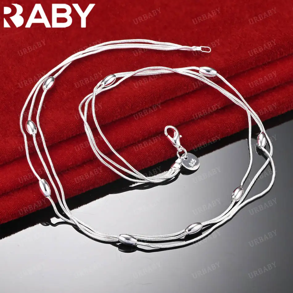 

URBABY 925 Sterling Silver Oval Bead Multi Snake Chain Necklace For Men Fashion Jewelry Exquisite Trend Party Gift