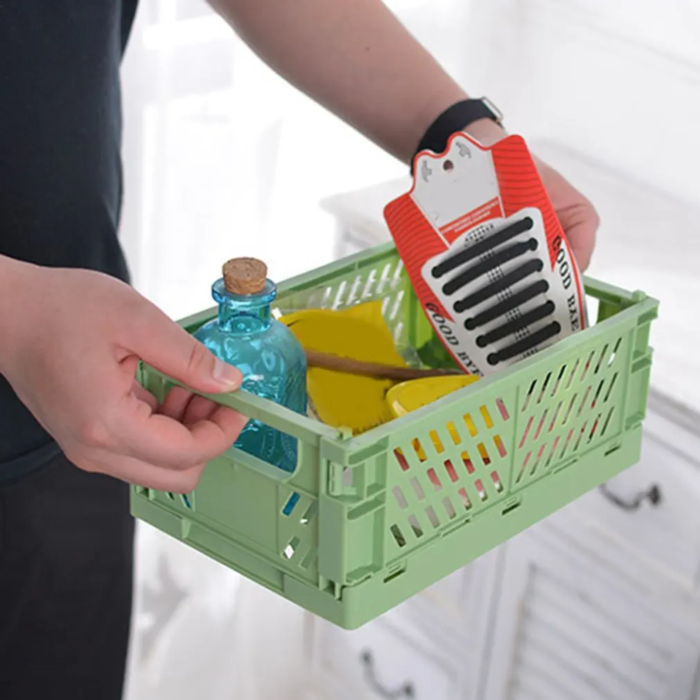 Mini Storage Case Folding Student Desktop Organizing Container Basket Handbook Tape Stationery Plastic Storage Box