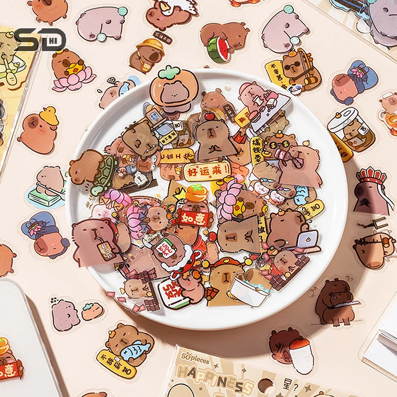 50Pcs Cute Cartoon Capybara Stickers For Women Girls Kawaii Guinea Stickers Diary Scrapbooking Decoration Stickers