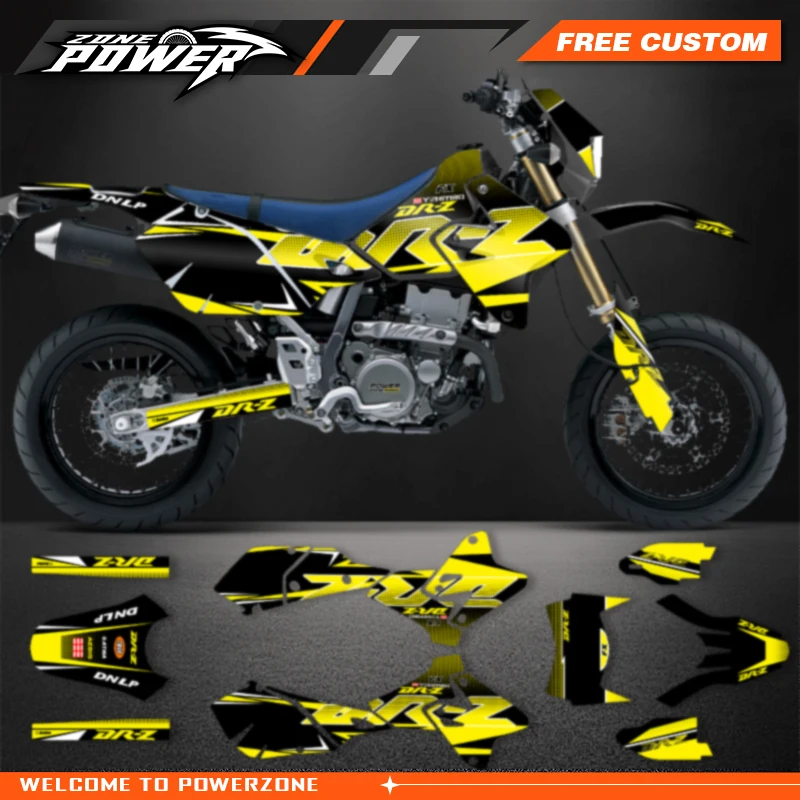 Powerzone Full Graphics Decals Stickers Motorcycle Background For SUZUKI DRZ400 SM S E DRZ 400 SM S E 1999-2022 Custom Number 06