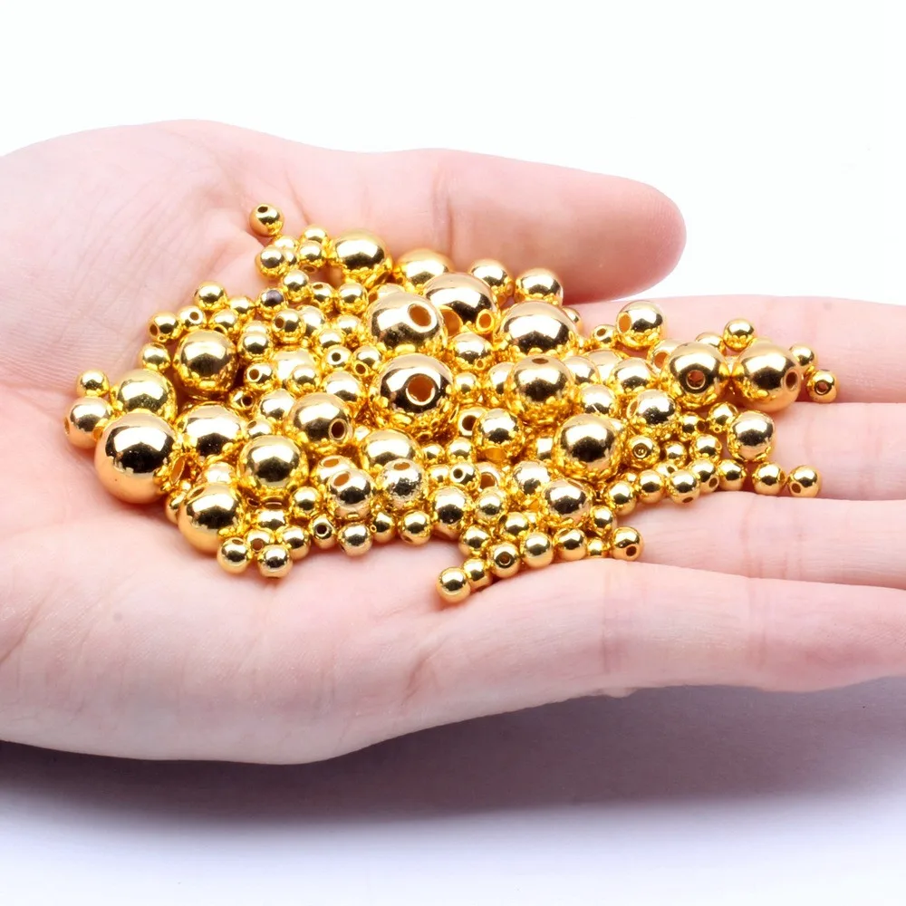 Cuentas acrílicas de perlas de imitación chapadas en oro/plata, perlas redondas espaciadas, cuentas dispersas para la fabricación de joyas DIY,