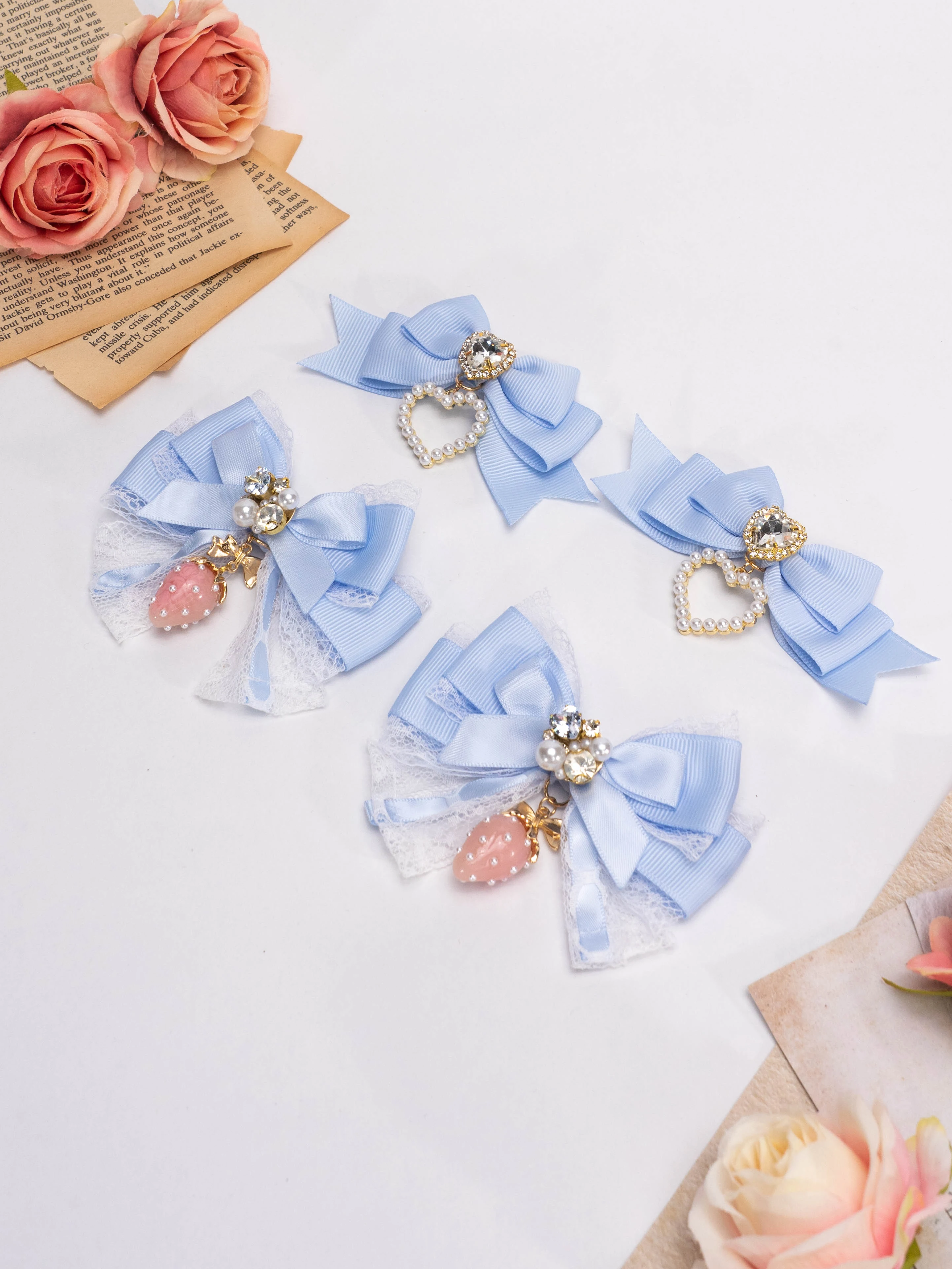 Japanese Cute Mass-produced Strawberry Hairpin Female Sweet Double Ponytail Headdress Lolita Princess Bow Hair Clips Accessories