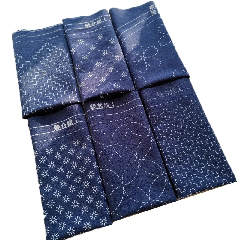 Sashiko Embroidery Kit - DIY Floral Square Coaster & Tea Cloth Set with Fabric & Patterns - Hand Sewing Craft Kit