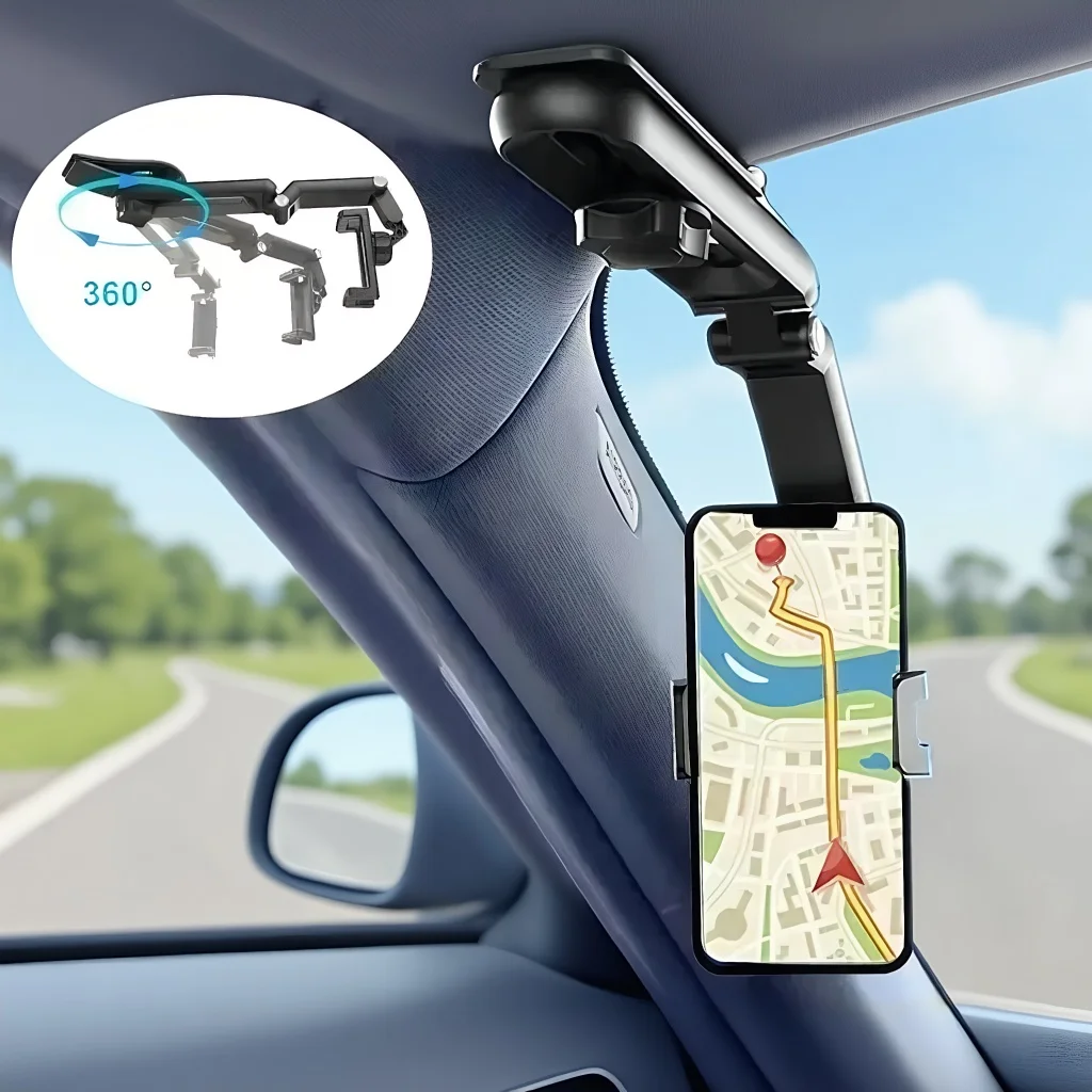 

720 Rotating Sun Visor Car Phone Holder Universal Car Mount Stand Navigation GPS Cell Clip Mobile Phone Bracket Support in Car