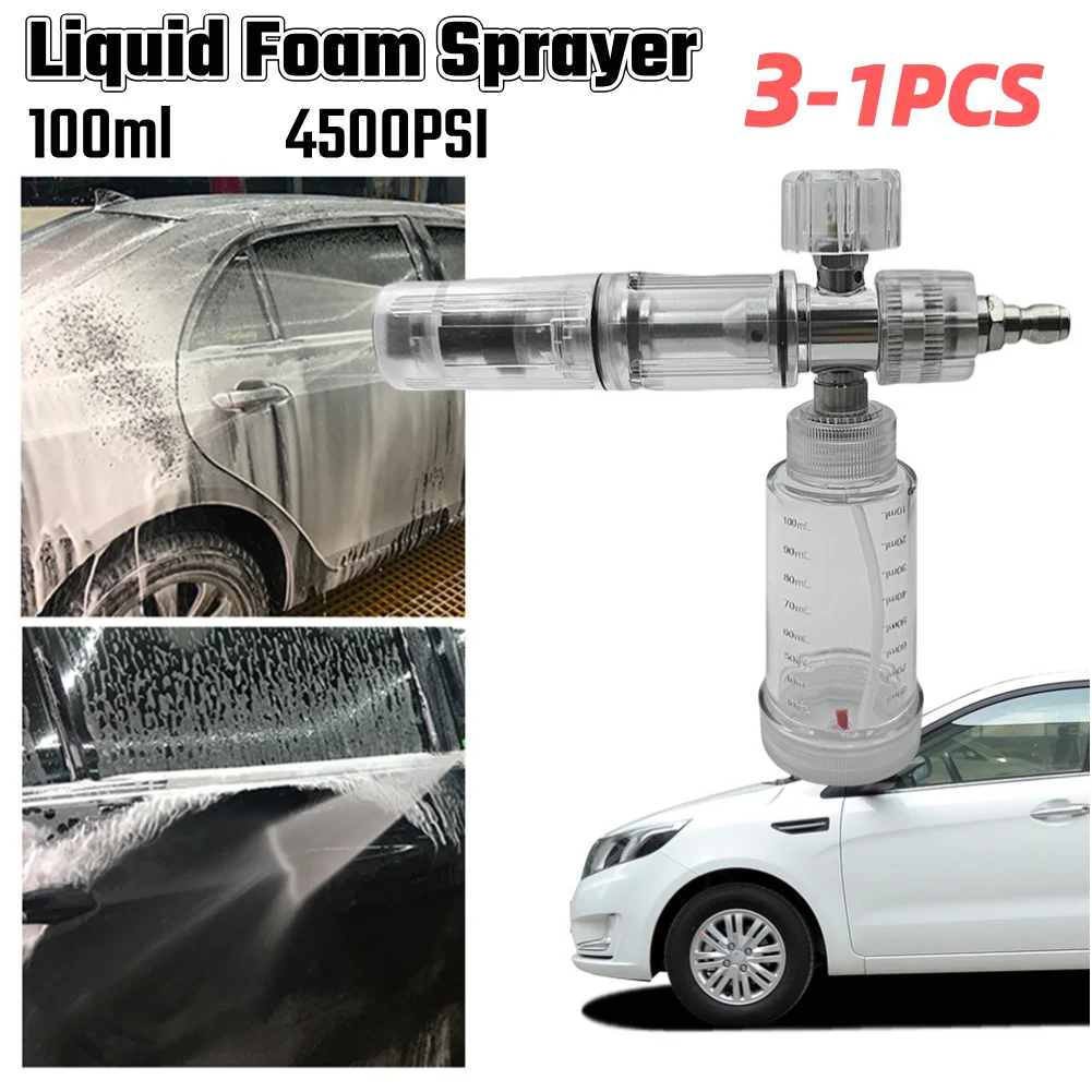 

3-1 шт., 100 мл, распылитель для мыльной пены, регулируемый горшок для водяной пены 4500PSI с быстроразъемным разъемом 1/4 дюйма, распылитель пены для автомойки