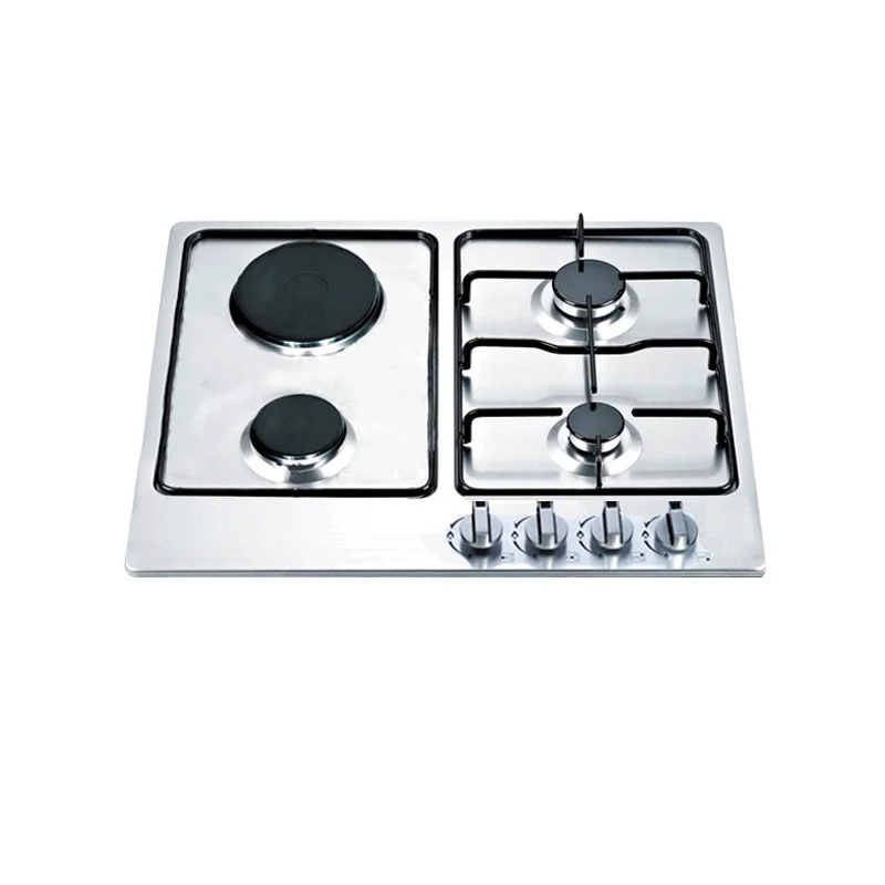 Home Cooking Appliance 2 Burner Gas and 2 Electric Hot Plate Cooktop Built in Stainless Steel Electronic Hob Gas Stove