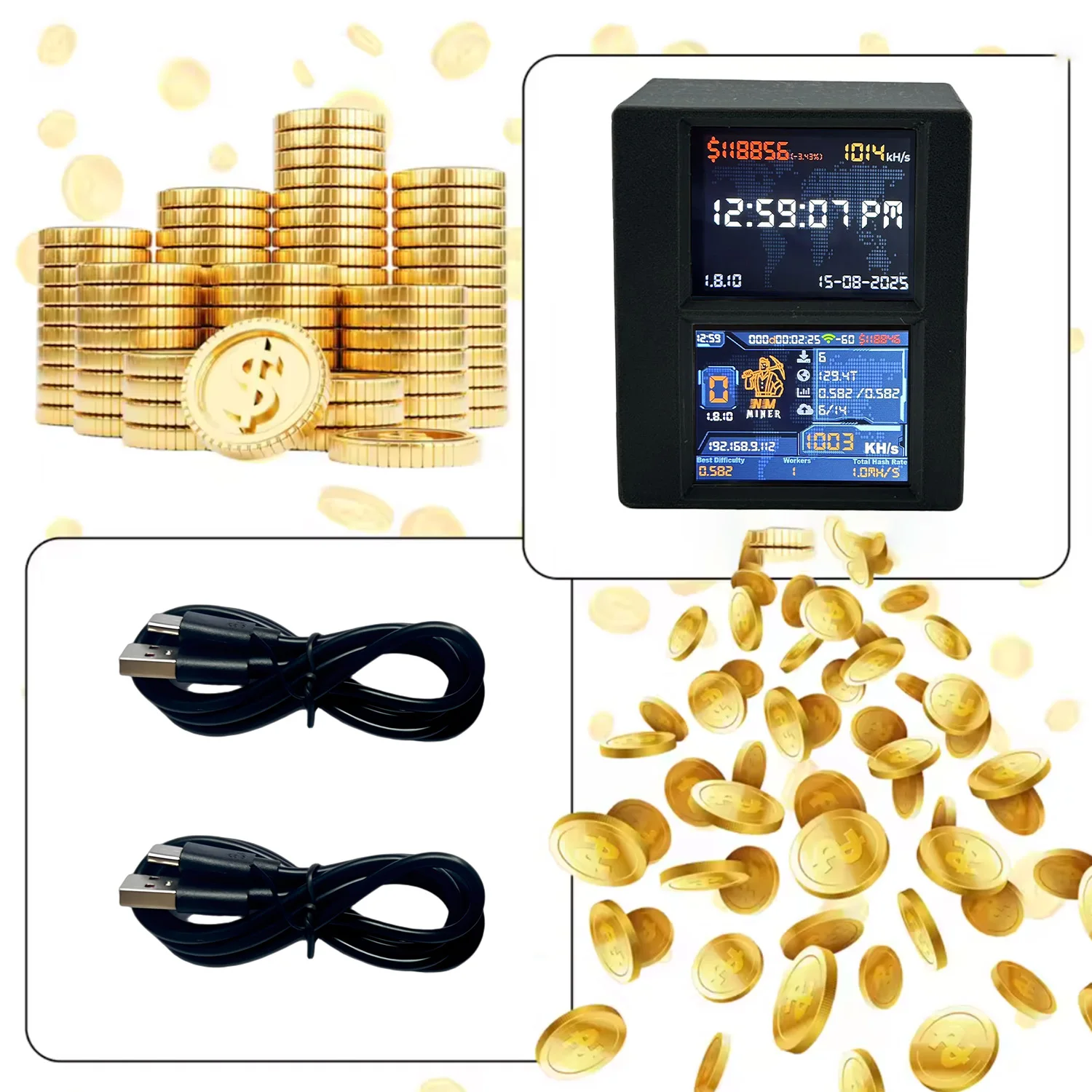 NMMiner Nerdminer V2 BTC Solo Miner شاشة مزدوجة Bitcoin Crypto Miner 2020KH/S مع مروحة BTC Solo Miner للمانصيب