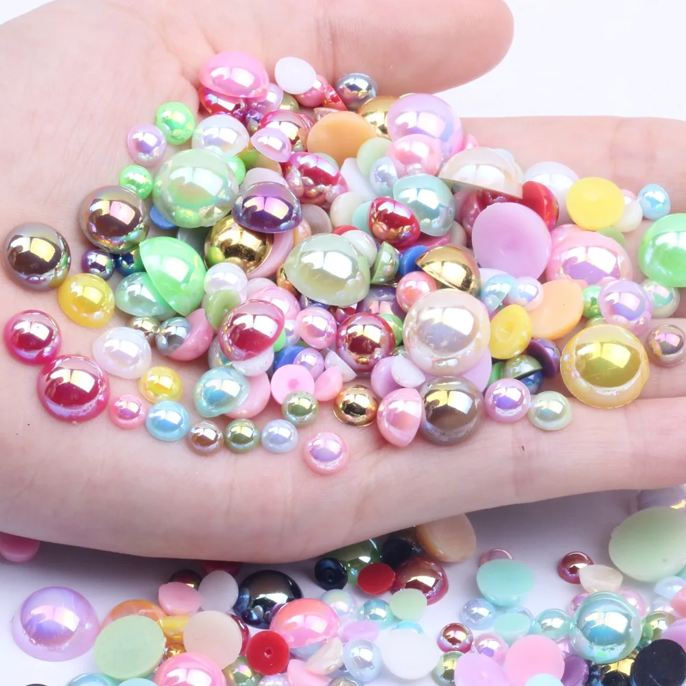 2-12mm half round flat bottom AB color ABS imitation pearl resin semi-faceted loose beads diy cell phone nail jewelry accessorie