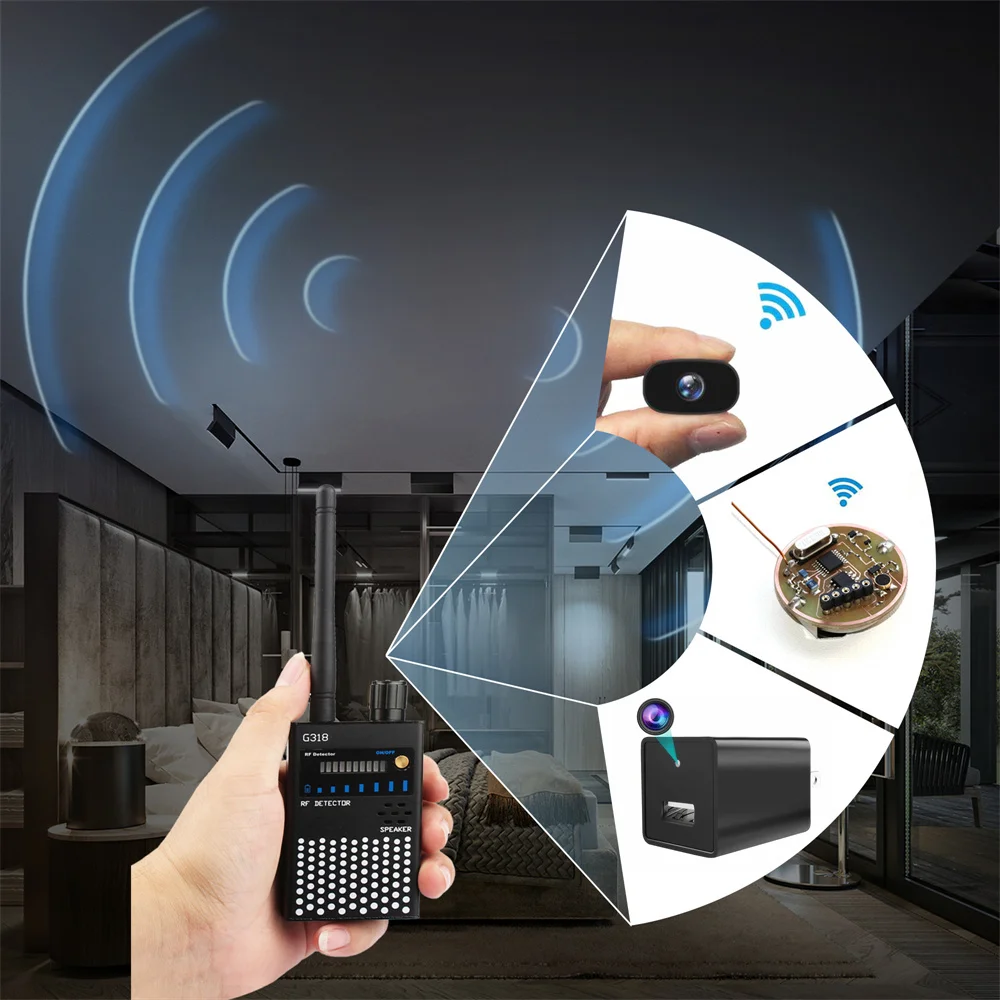 G318 Anti Spy Wireless RF Signal Detector Camera GSM Audio Error Finder GPS Signal Lens RF Locator Tracker Detection 1MHZ-6.5GHZ