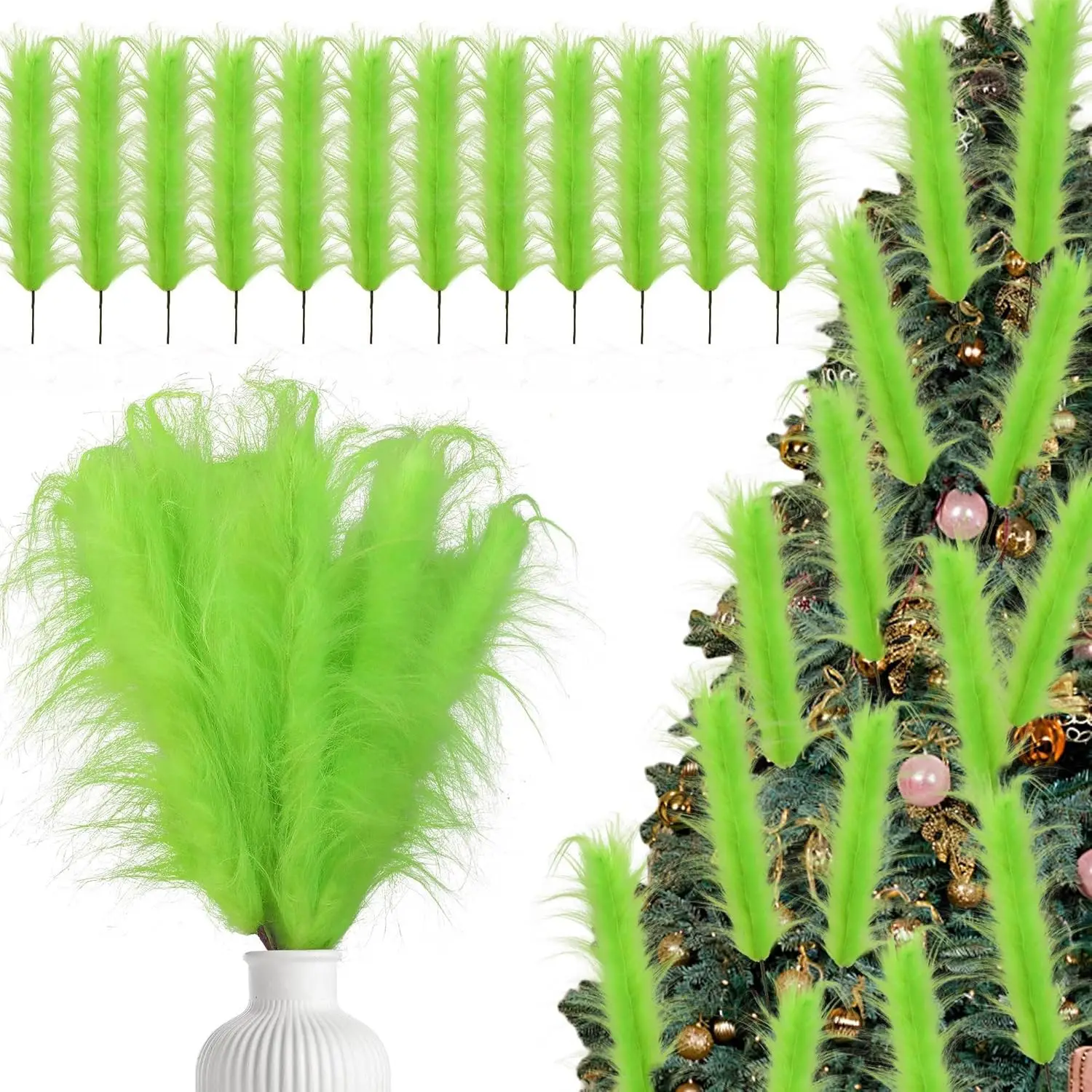 

12 шт. Топпер для рождественской елки, 15,5 дюйма, лаймово-зеленый пушистый спиральный спрей для декора елки и вазы