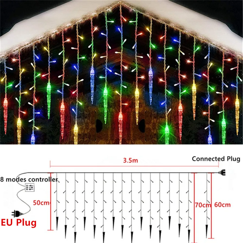 LED Curtain icle String Lights Christmas Garland Waterfall Droop 0.6-0.7m Garden Street Outdoor decorativo Holiday Light