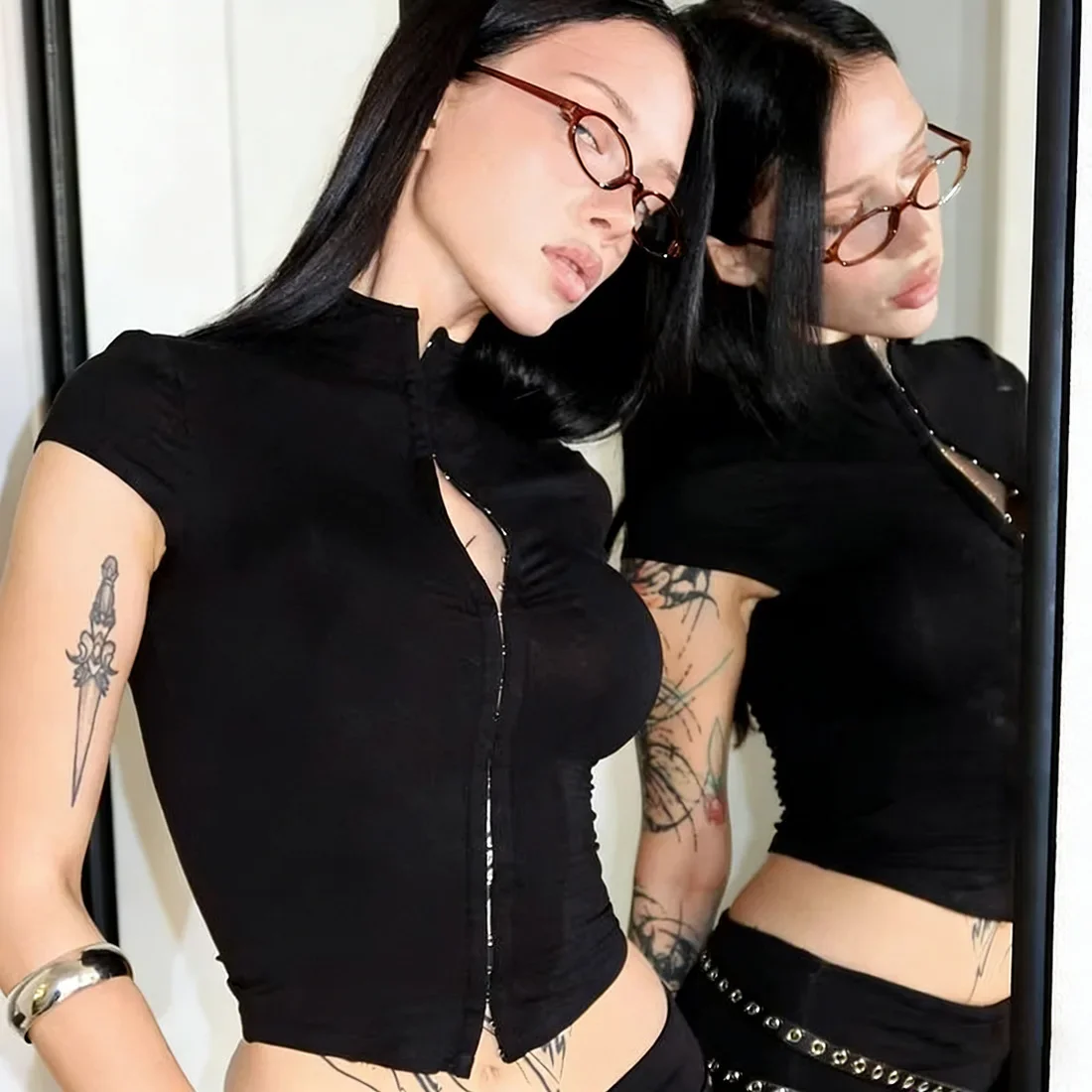 IMU Gothic Y2K Retro Short Slimming T-Shirt Street Trend Slimming Sexy and Fashionable Harajuku High Street Popular Hot Girl Sty