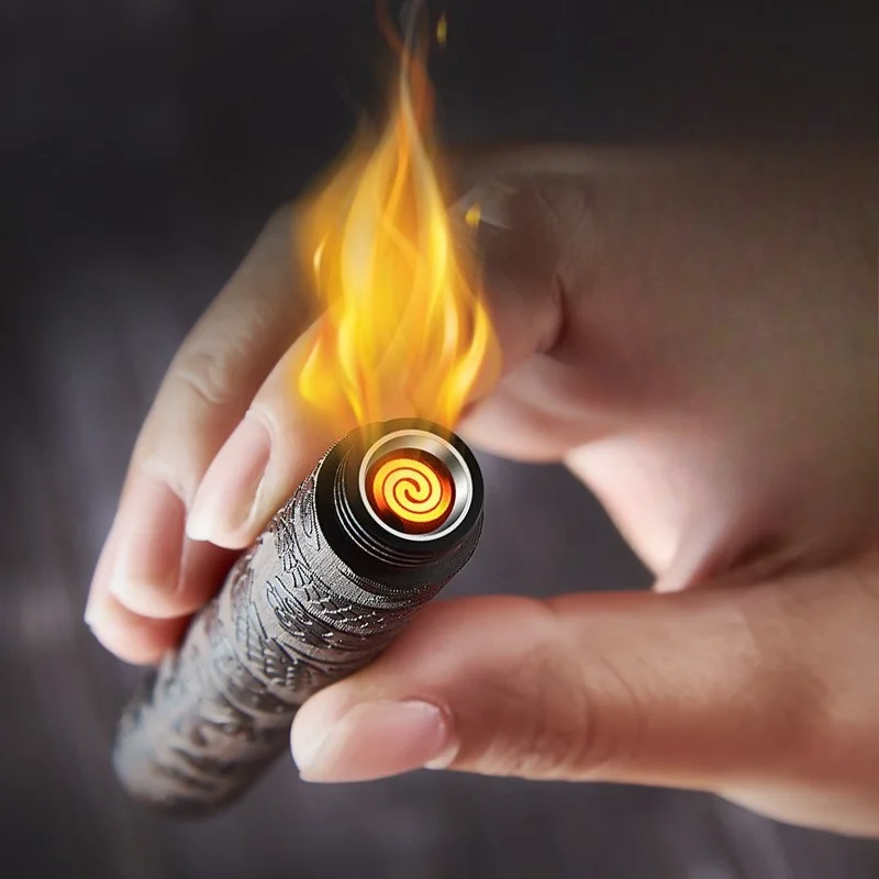 Mini Windproof Flameless Electronic Lighter, Tungsten Steel Mini Portable Charging USB Lighter,Cigarette Lighter,Vintage Pendant