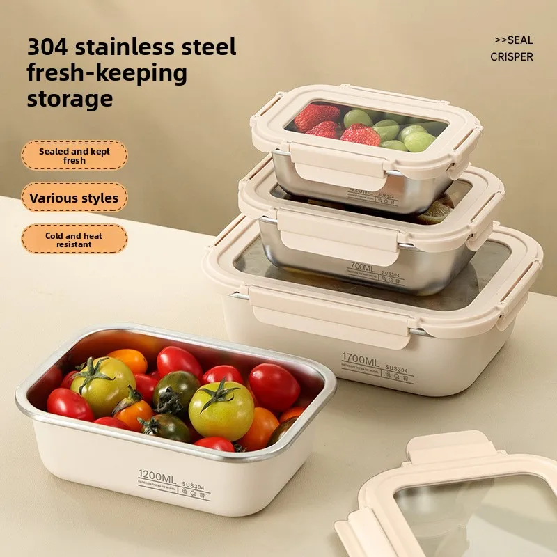 304 stainless steel glass cover fresh-keeping box anti-spill sealed lunch box multi-specification visual cover
