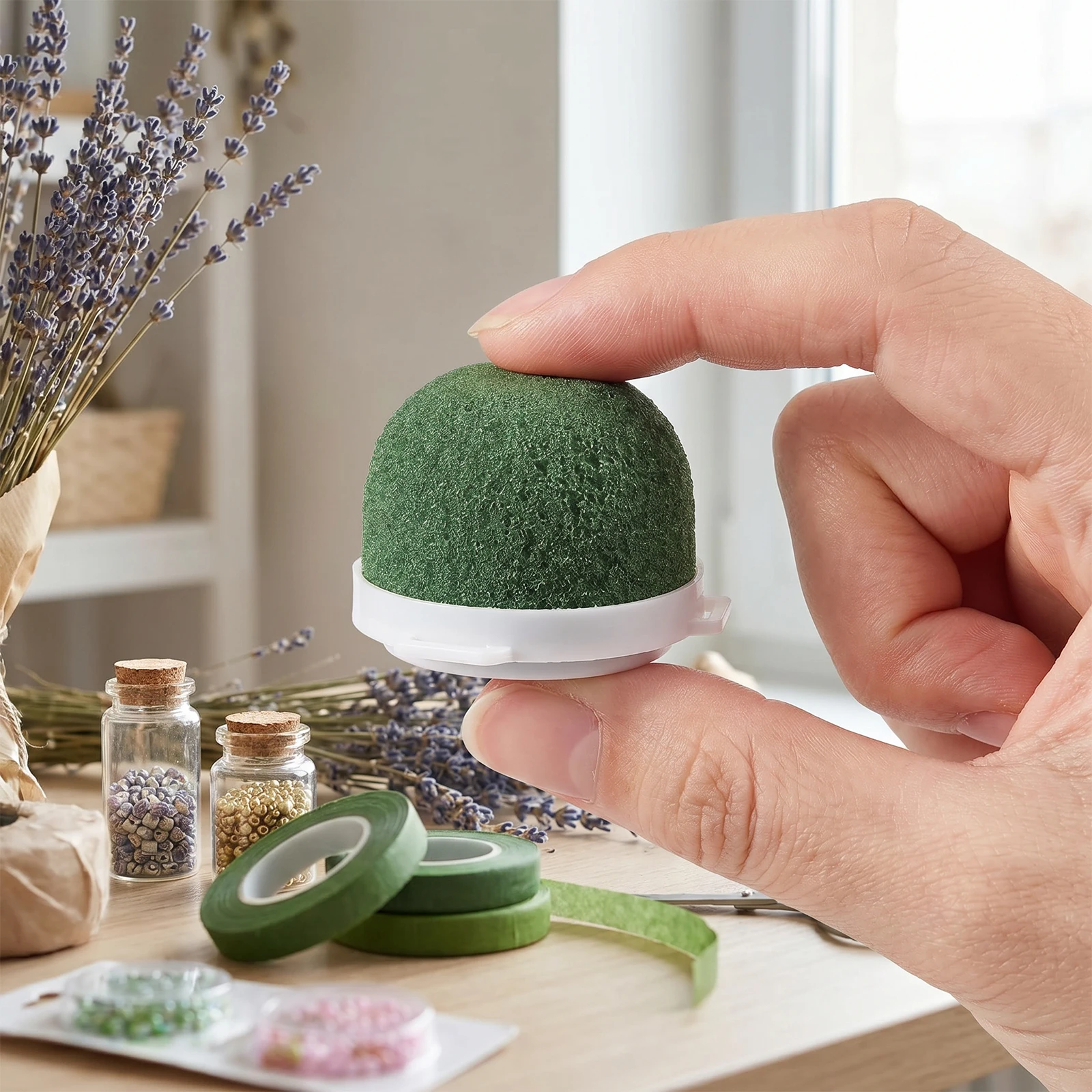 Round Floral Foam with Green Arrangement Wire Wine Bottle Flower Foam Floral Foam Blocks for Wedding Party Home DIY Decor Crafts