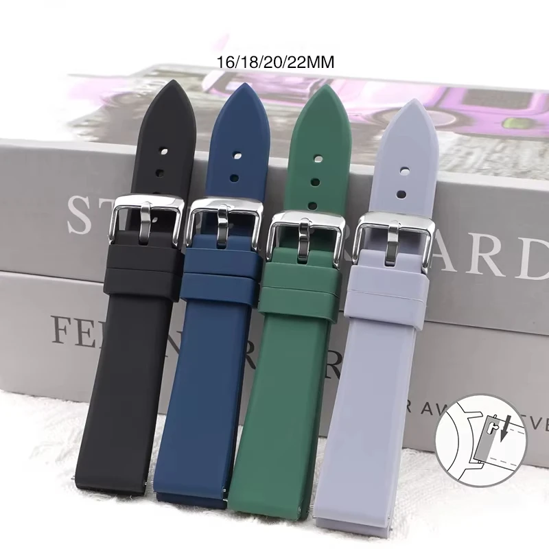 

16mm 18mm 20mm 22mm Quick Release High Tensile Silicone Watch Strap Stainless Steel Pin Buckle Watch Band Accessories with Tool