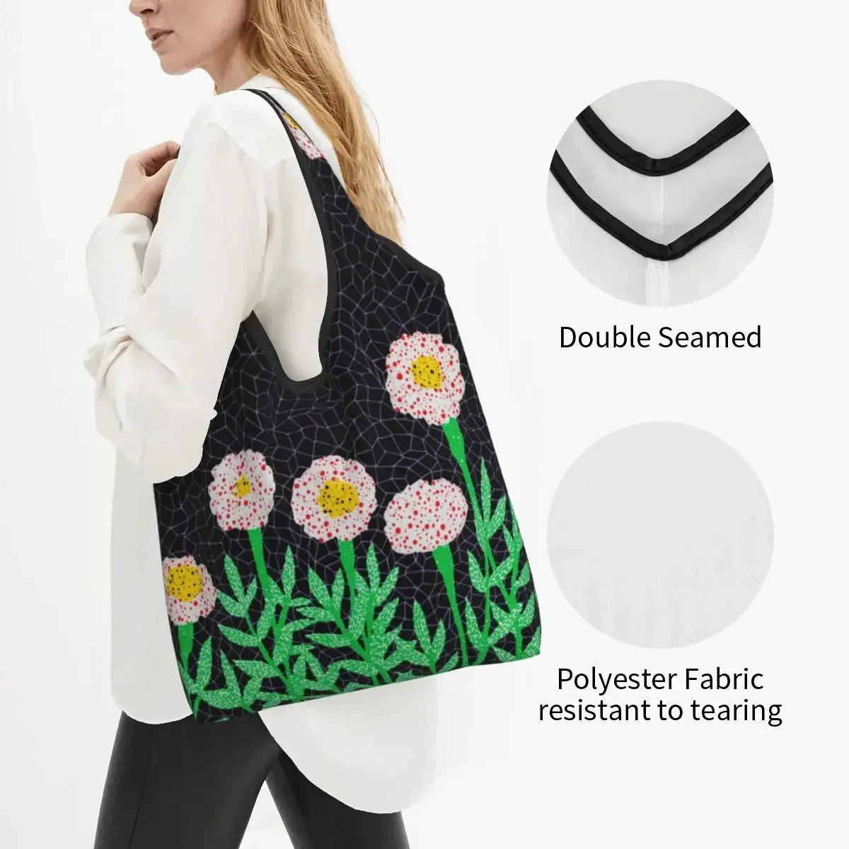 Flower Yayoi Kusama Abstract Art Groceries Tote Shopping Bags Women Kawaii Shoulder Shopper Bag Large Capacity Handbag