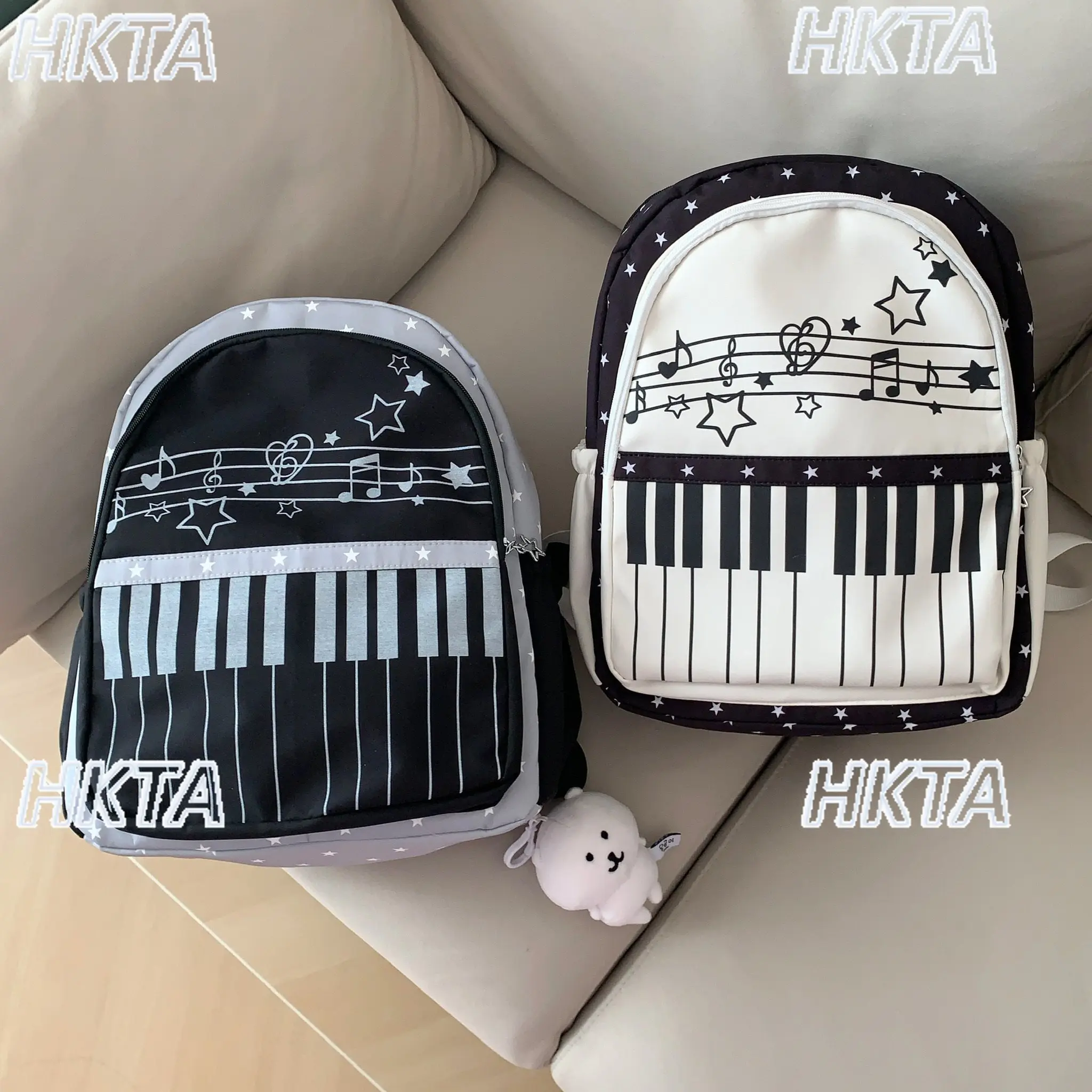 

Japanese College Piano Elements Versatile Star Printing Student School Bag 2026 Spring Sweet Large Capacity White Backpack Women