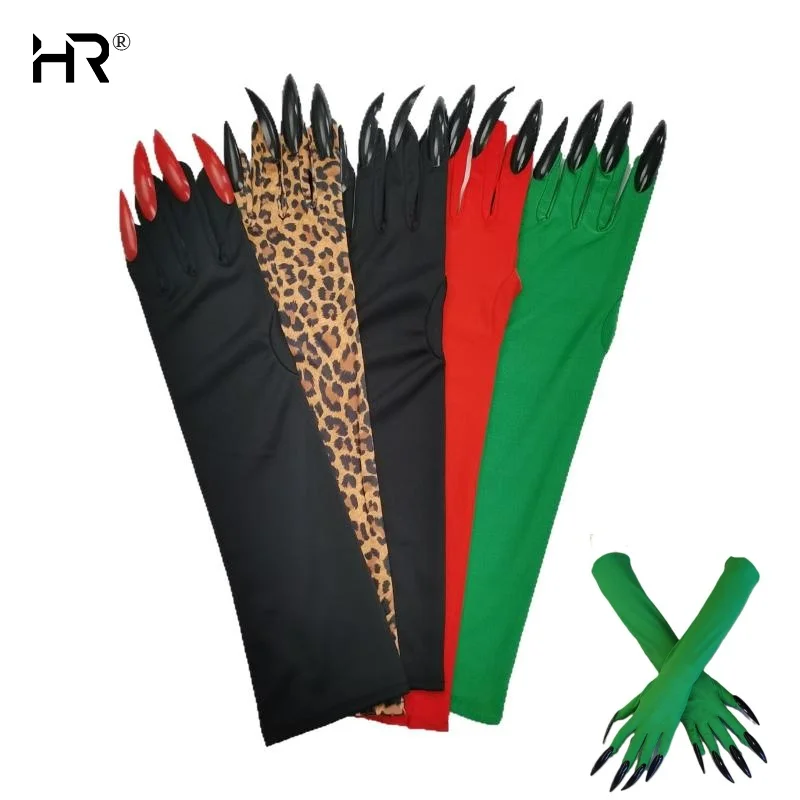 43CM Frauen Scary Claw Lange Nagel Elastische Fäustlinge Halloween Teufel Geister Krallen Handschuhe Party Cosplay Leistung Kostüm