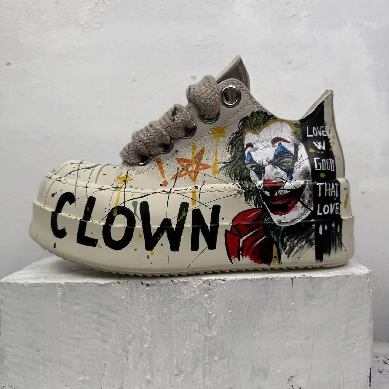 

Remark Artical Original Designer Customized Hand Painted Graffiti Clown Genuine Leather THICK SOLE EST Boots