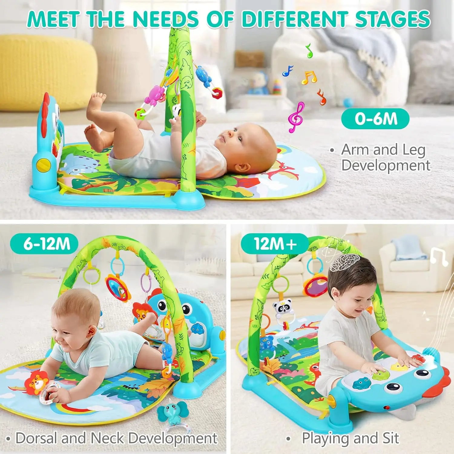 USA Baby Gym Play Mats Time Mat ของเล่นดนตรีศูนย์กิจกรรมสําหรับทารกแรกเกิดของเล่นเปียโนเด็ก Play Mat เพลงไดโนเสาร์สไตล์